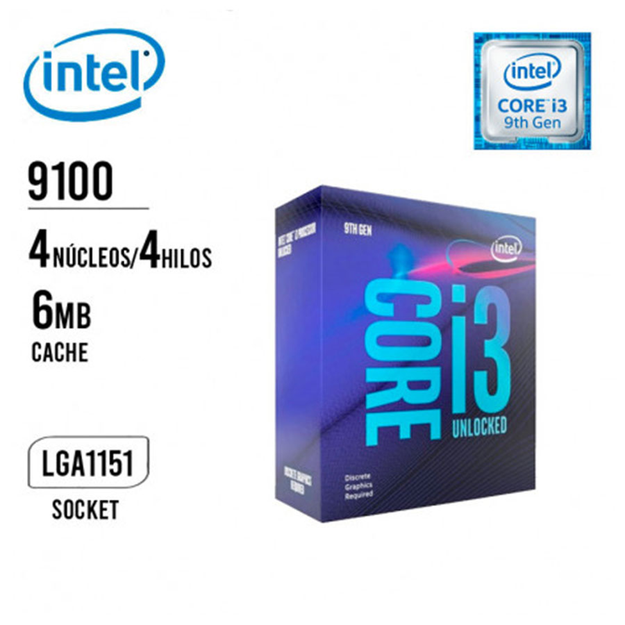 Intel Core i3 9100 , 3.6 GHz , 4 núcleos , 4 hilos , 6 MB caché ...